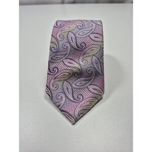 Bruno Marchesi Tie Mens One Size Pink Paisley 100% Silk Jacquard Classic